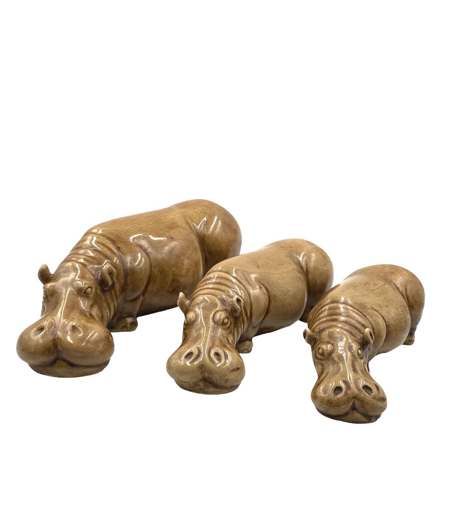 Mid-century Set of 3 ceramic hippos, Zaccagnini Italy 1950s