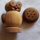 Set of 3 wooden spice pots, salters, owl shape
