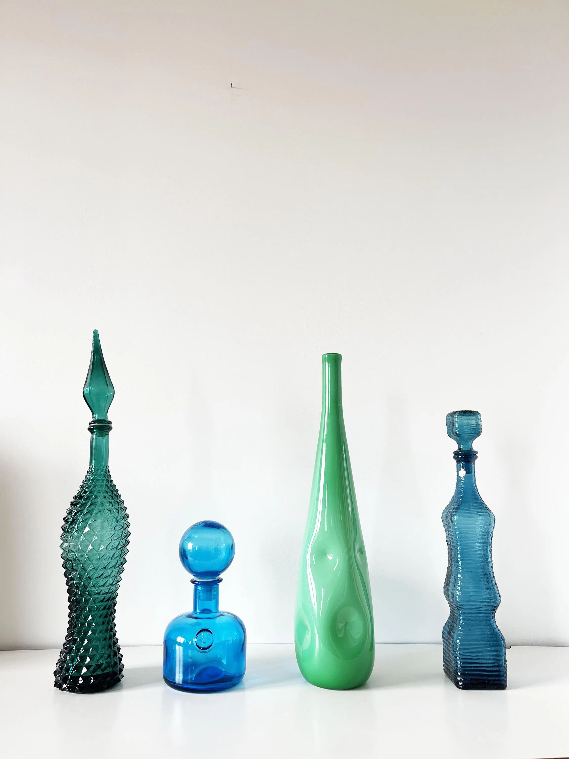 Green opaline Italian bottle 1960 EMPOLI