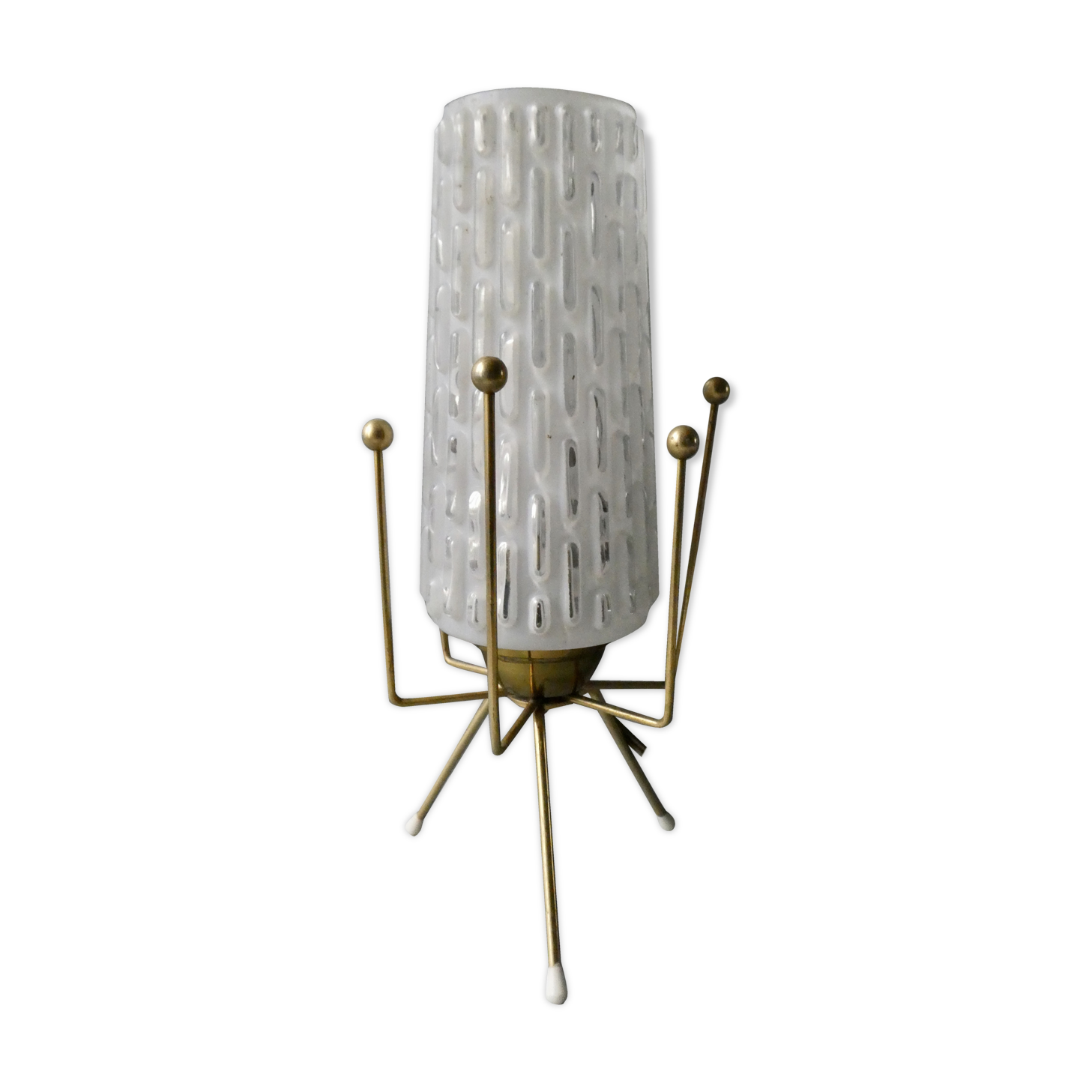 Brass tripod lamp and 1950s glass