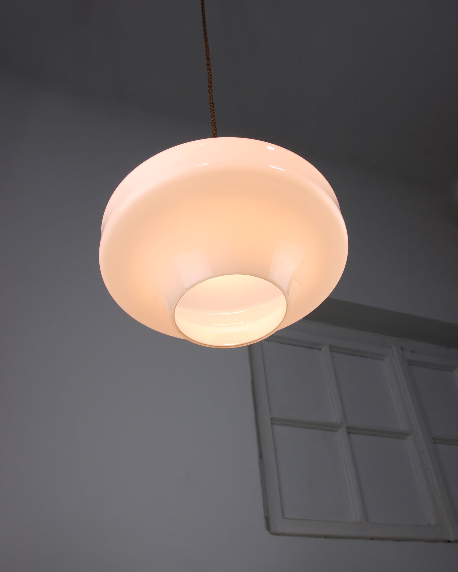 Mid-century white & brass pendant lamp
