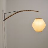 Danish wall lamp with wooden arch and pearl shade lampshade, 1960s