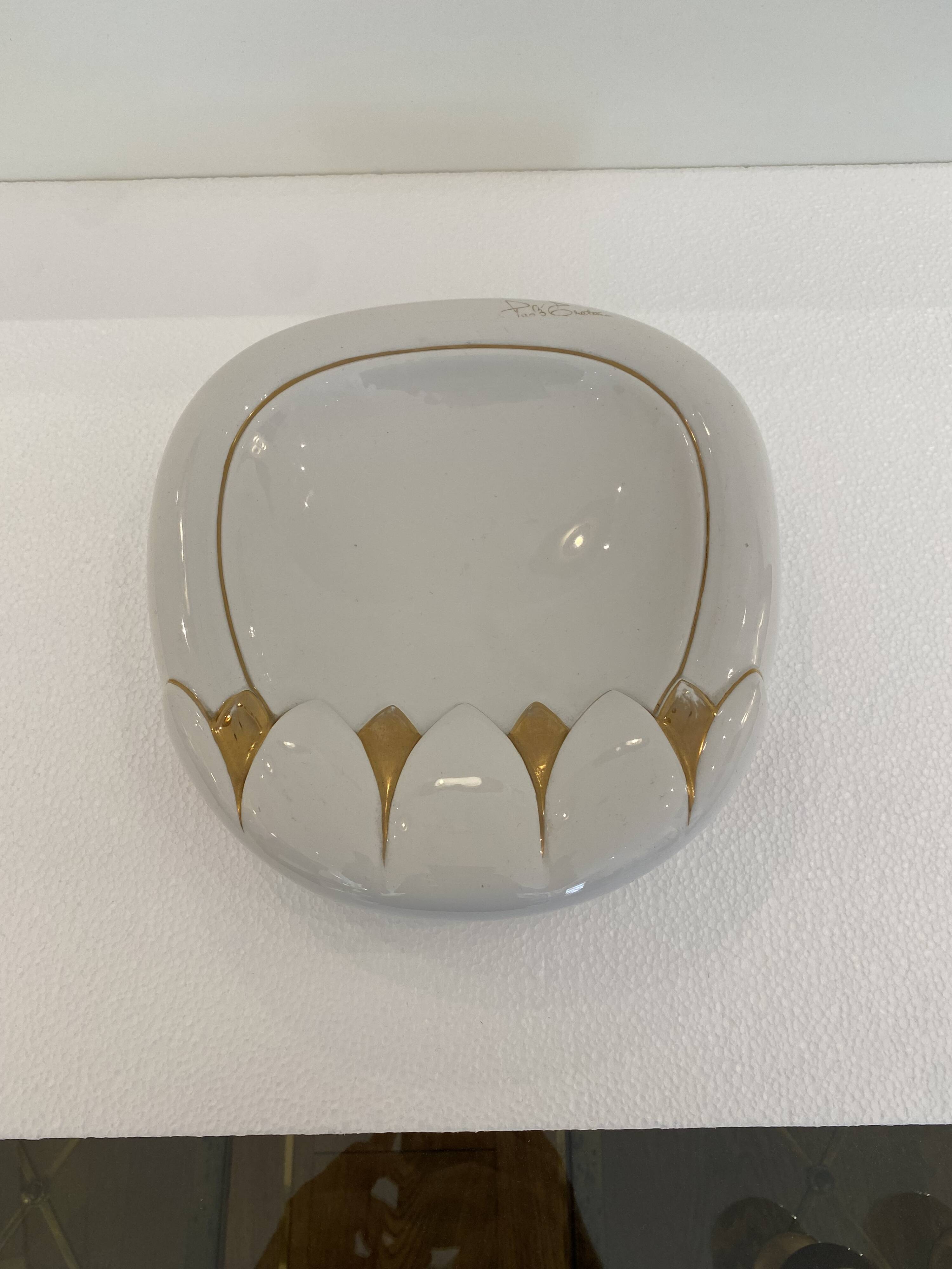 Paolo Traversi Ceramic & Gold Leaf Villari Tulip Plate Tray Vintage Italy 1