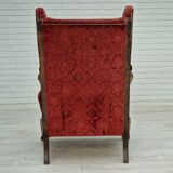 Fauteuil danois en bois de frêne et velour années 1930