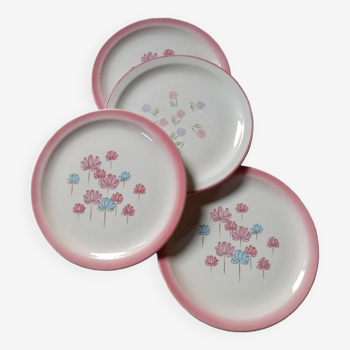 4 assiettes à dessert + 1 offerte🎁, pastel rose, Moulin des loups Orchies, Vintage