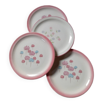 4 assiettes à dessert + 1 offerte🎁, pastel rose, Moulin des loups Orchies, Vintage