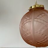 Vintage art deco globe pendant light in pink frosted glass