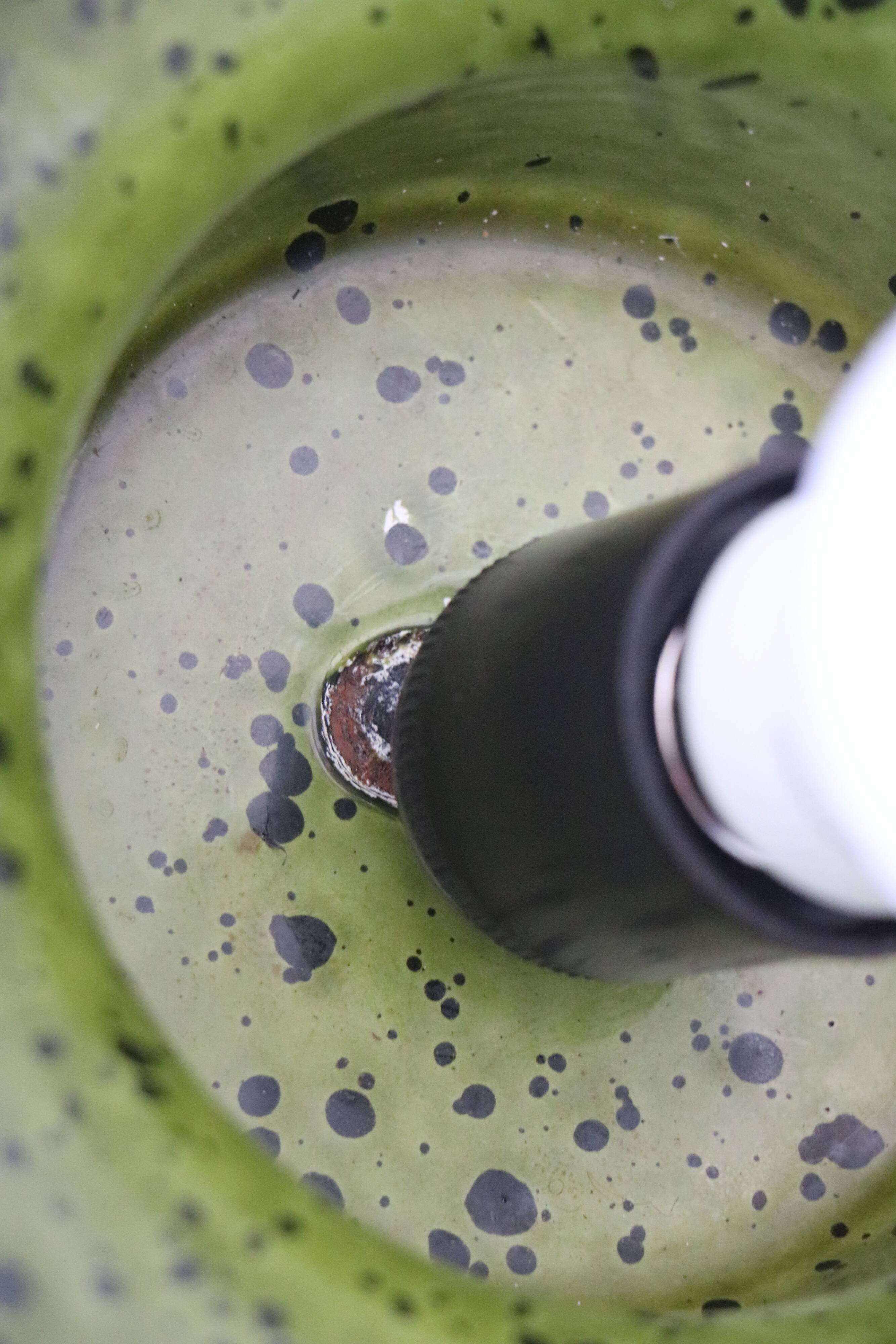 Olive green enamelled pendant light, Scandinavian, 1960-1970