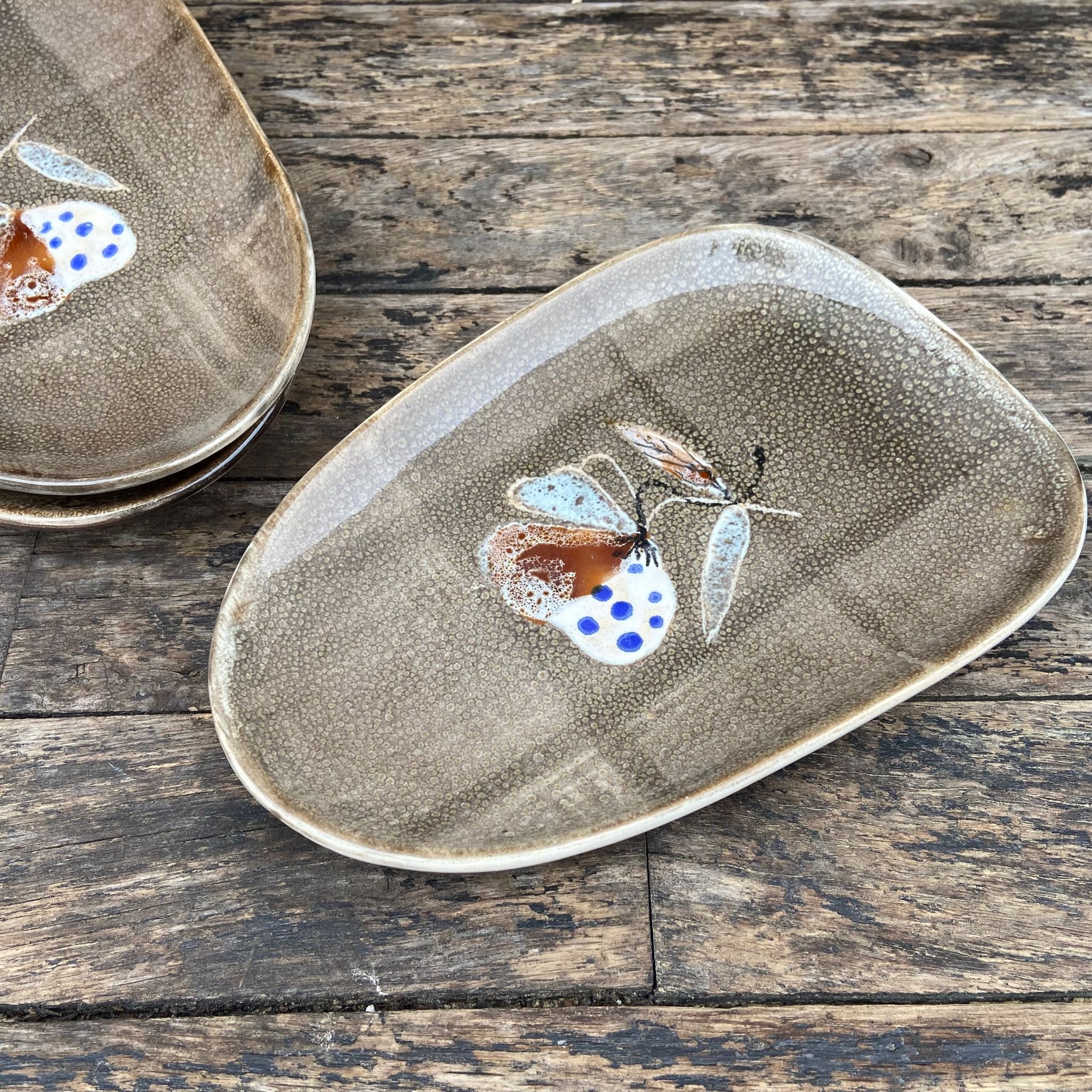 Set of 3  serving dishes-Faiencerie MBFA Pornic-Model Butterfly-70s