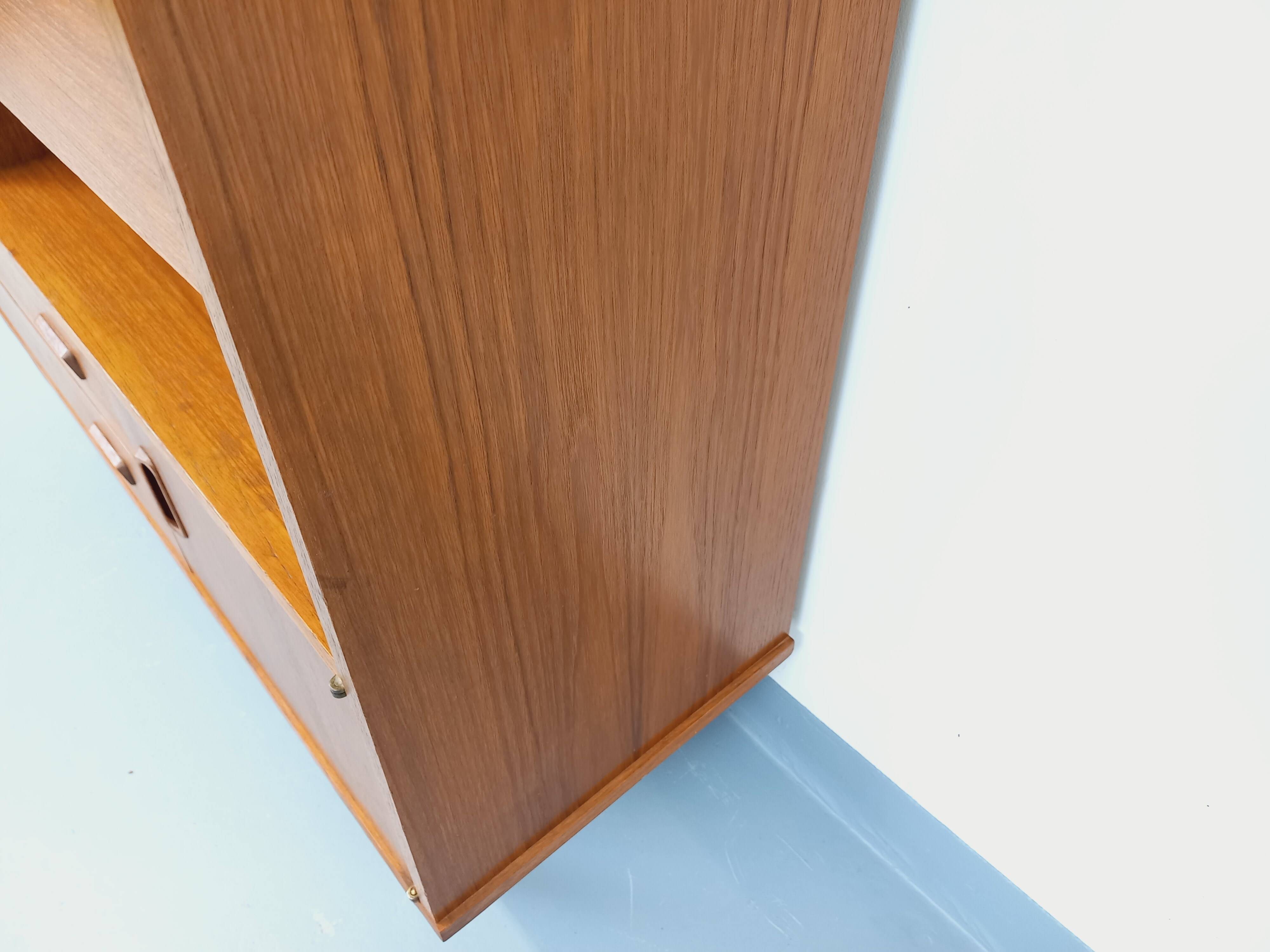 Vintage Scandinavian style secretary bookshelf storage furniture.