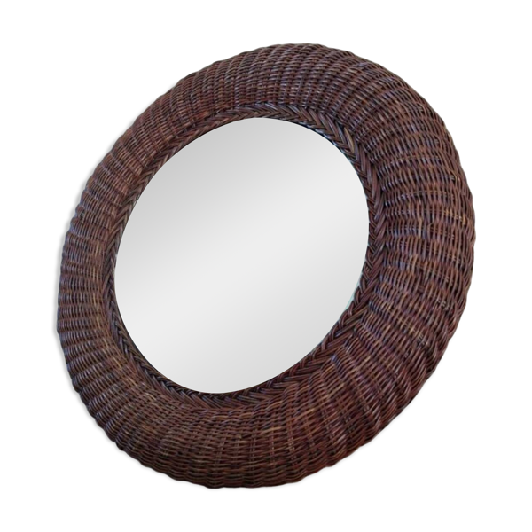 Miroir en rotin tressé