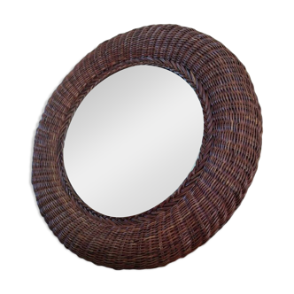 Miroir en rotin tressé