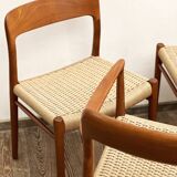 Mid Century Teak Dining Chairs by Niels O. Møller for J.L. Moller, Model 56 & 75 with papercord seat