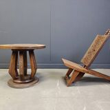 Fauteuil de chef cérémoniel africain avec table, en bois sculpté à la main, années 1960