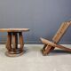 African Ceremonial Chief Chair with table Hand Carved Wood 1960s