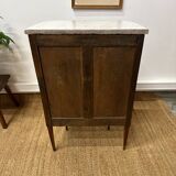 Small half-moon chest of drawers in Louis XVI style – marquetry and marble top