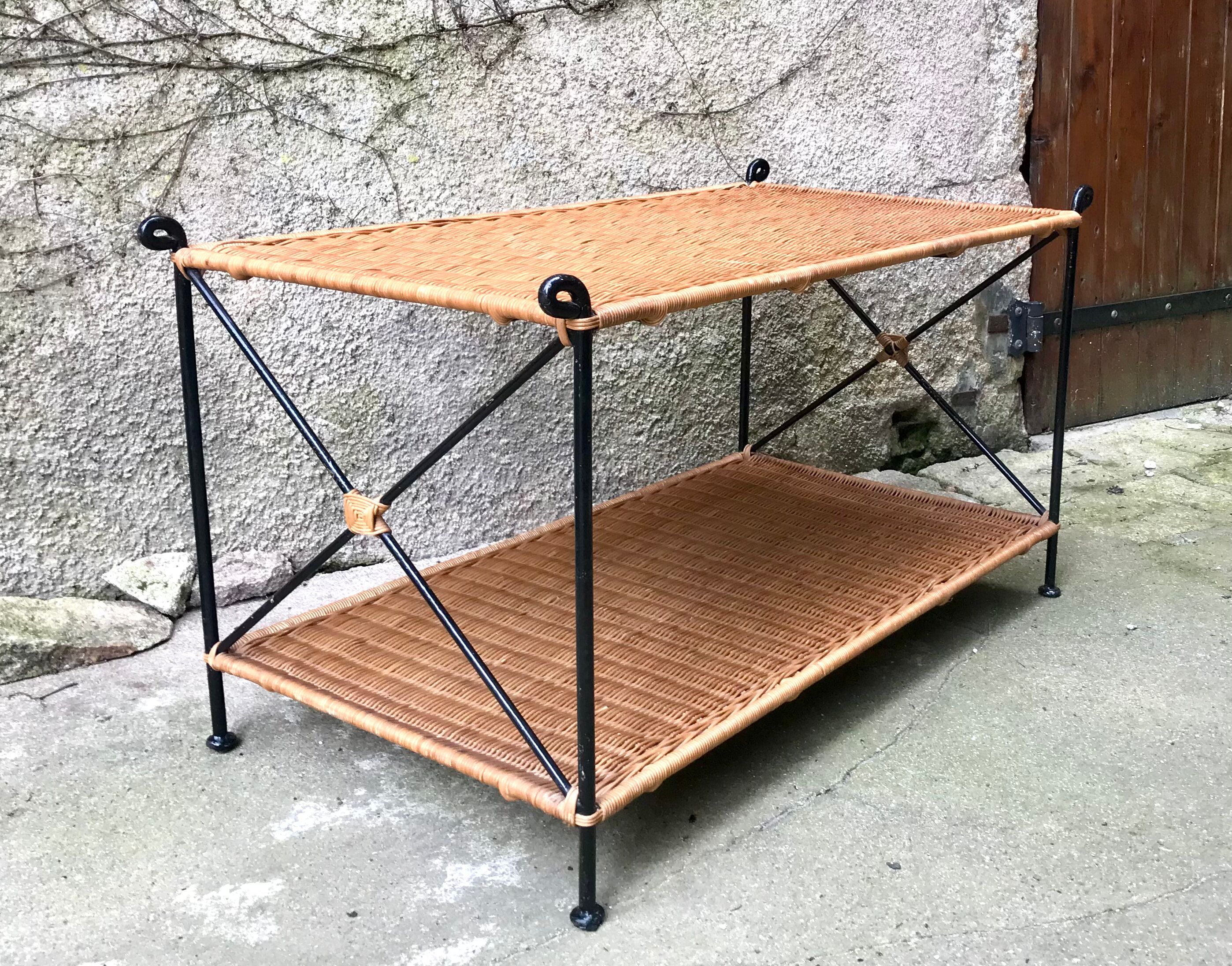 Rattan and wrought iron coffee table