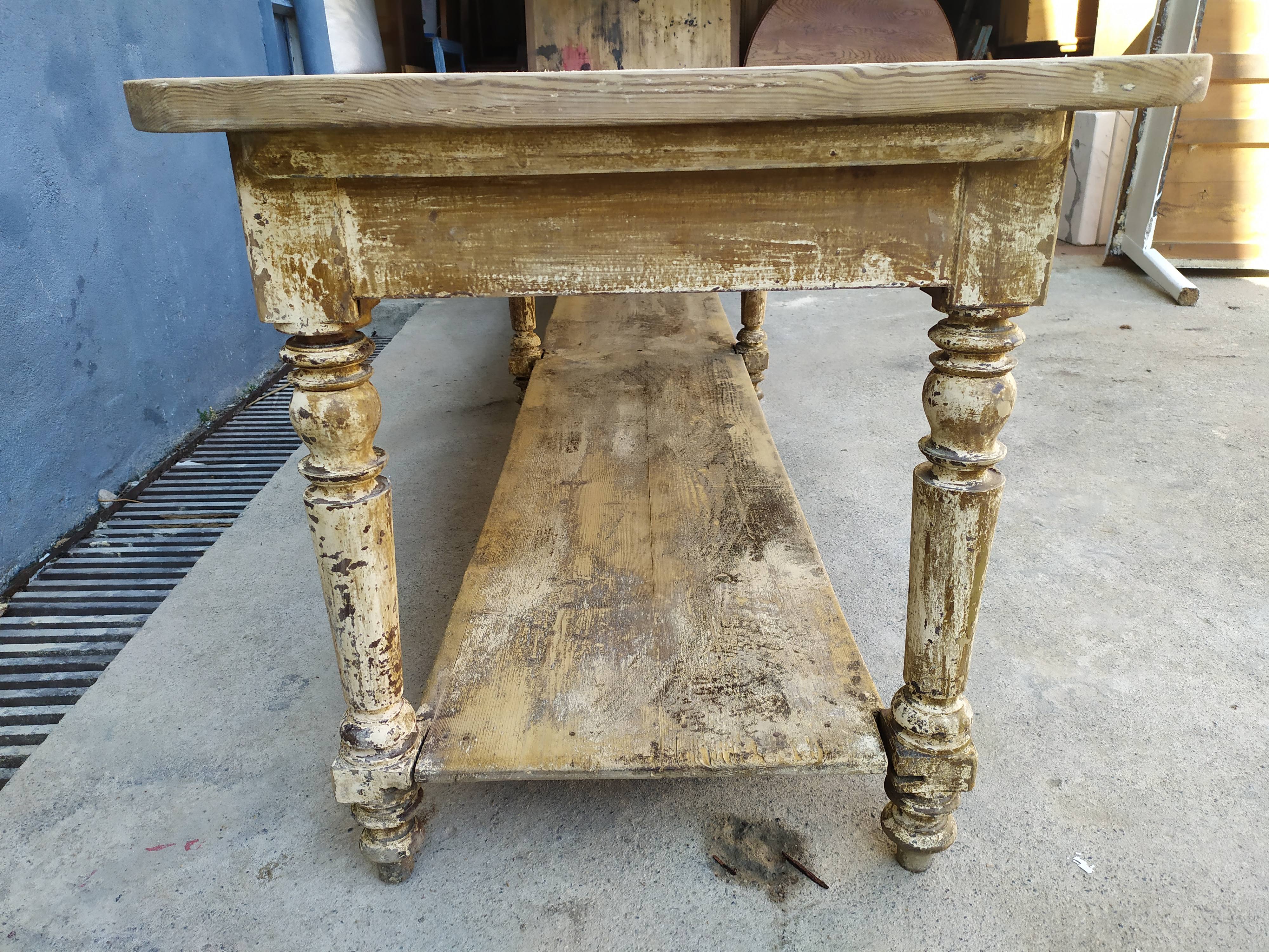 Table de métier drapière sapin décapé 3m
