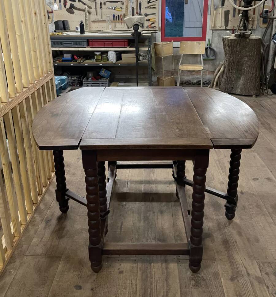 Solid wood farmhouse table with drop-leaves