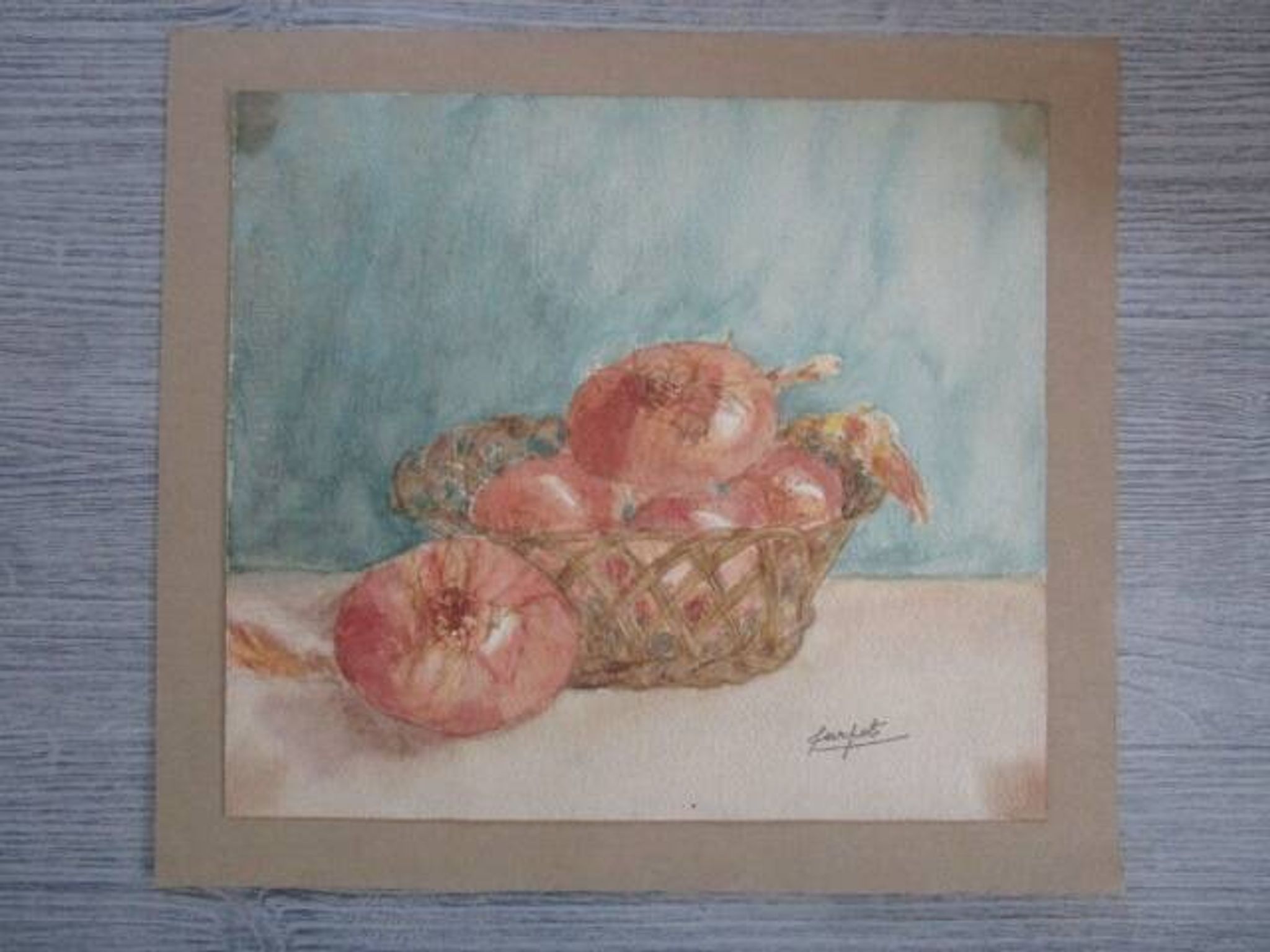 Aquarelle ancienne - nature morte aux oignons