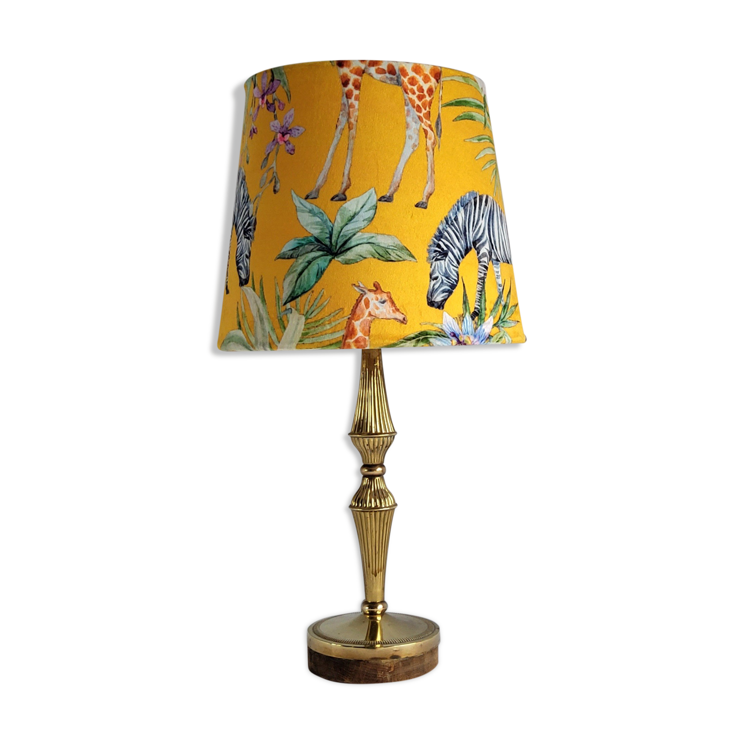 Brass and wood lamp