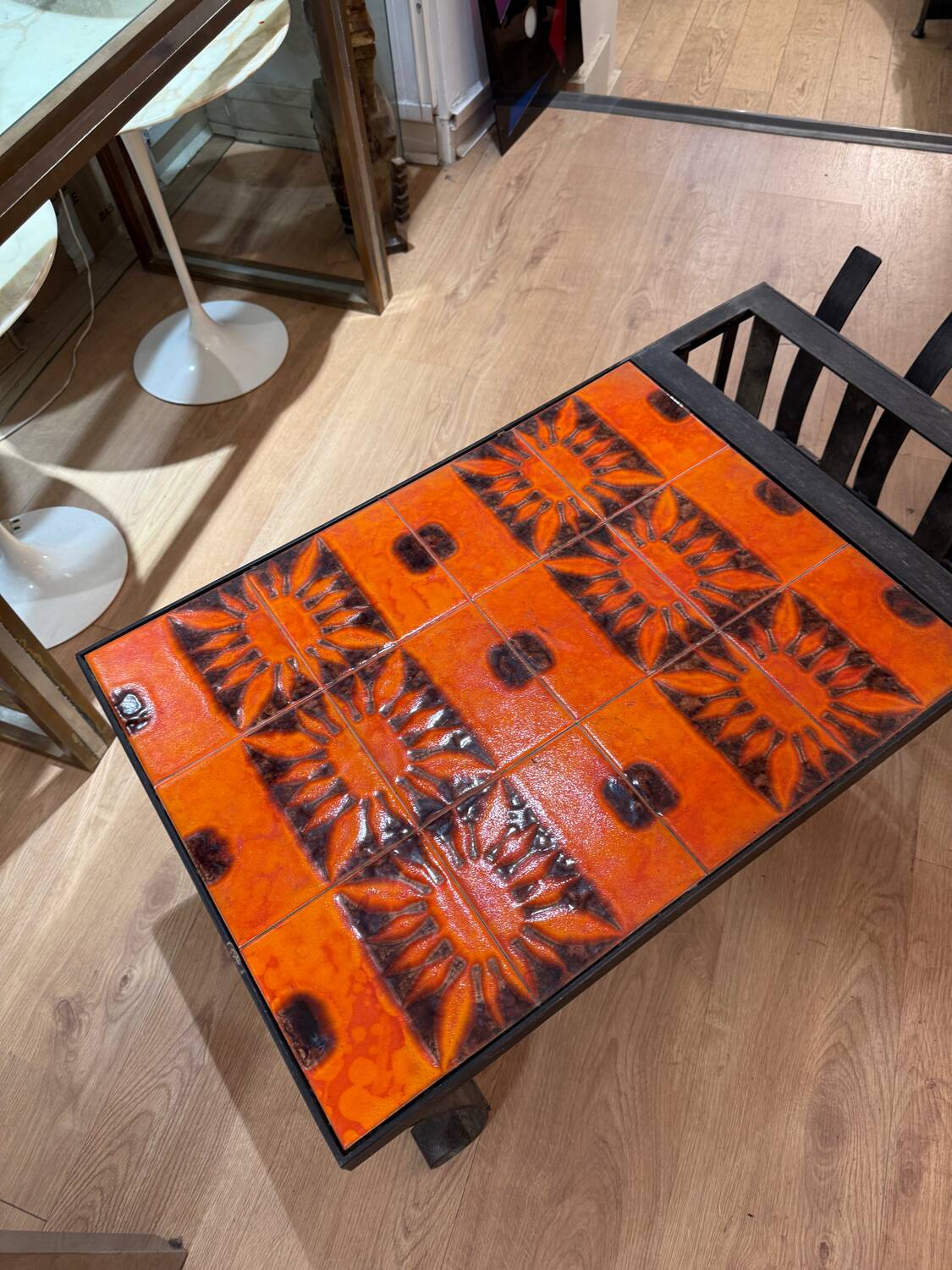 Capron Vallauris orange and black ceramic - coffee table