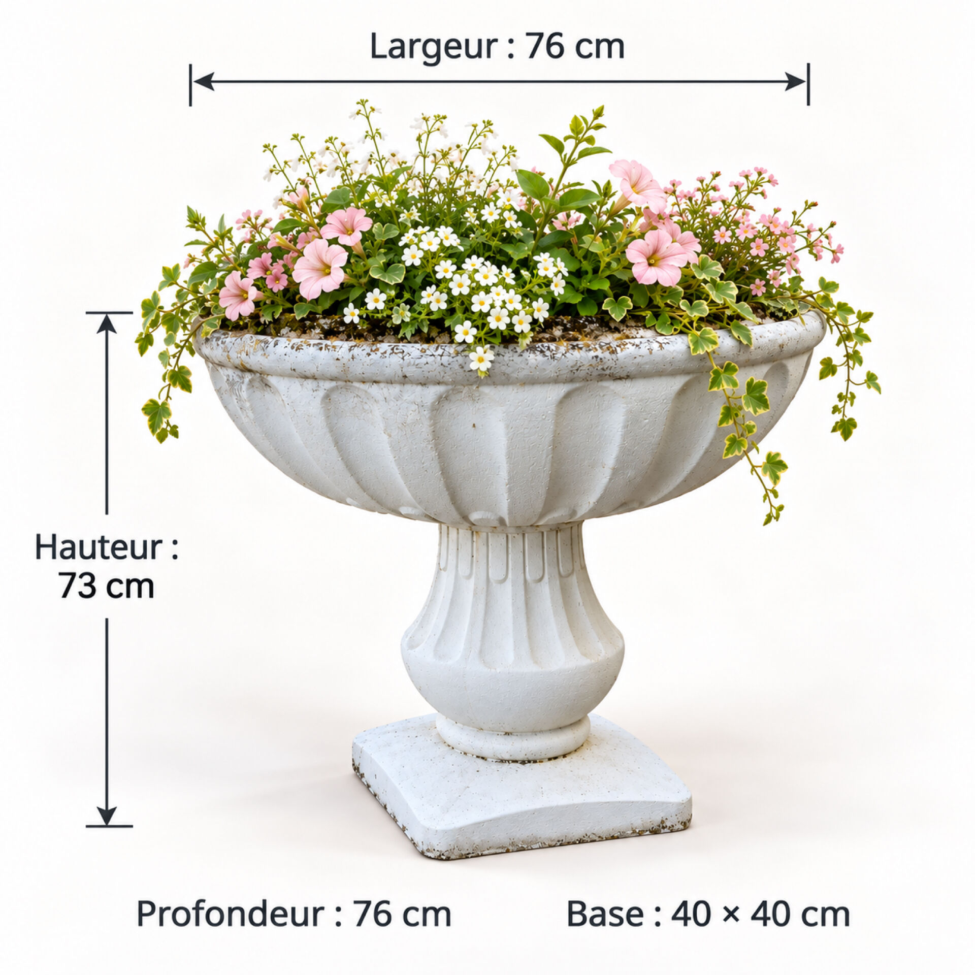 Pedestal planter in patinated stone – large garden bowl