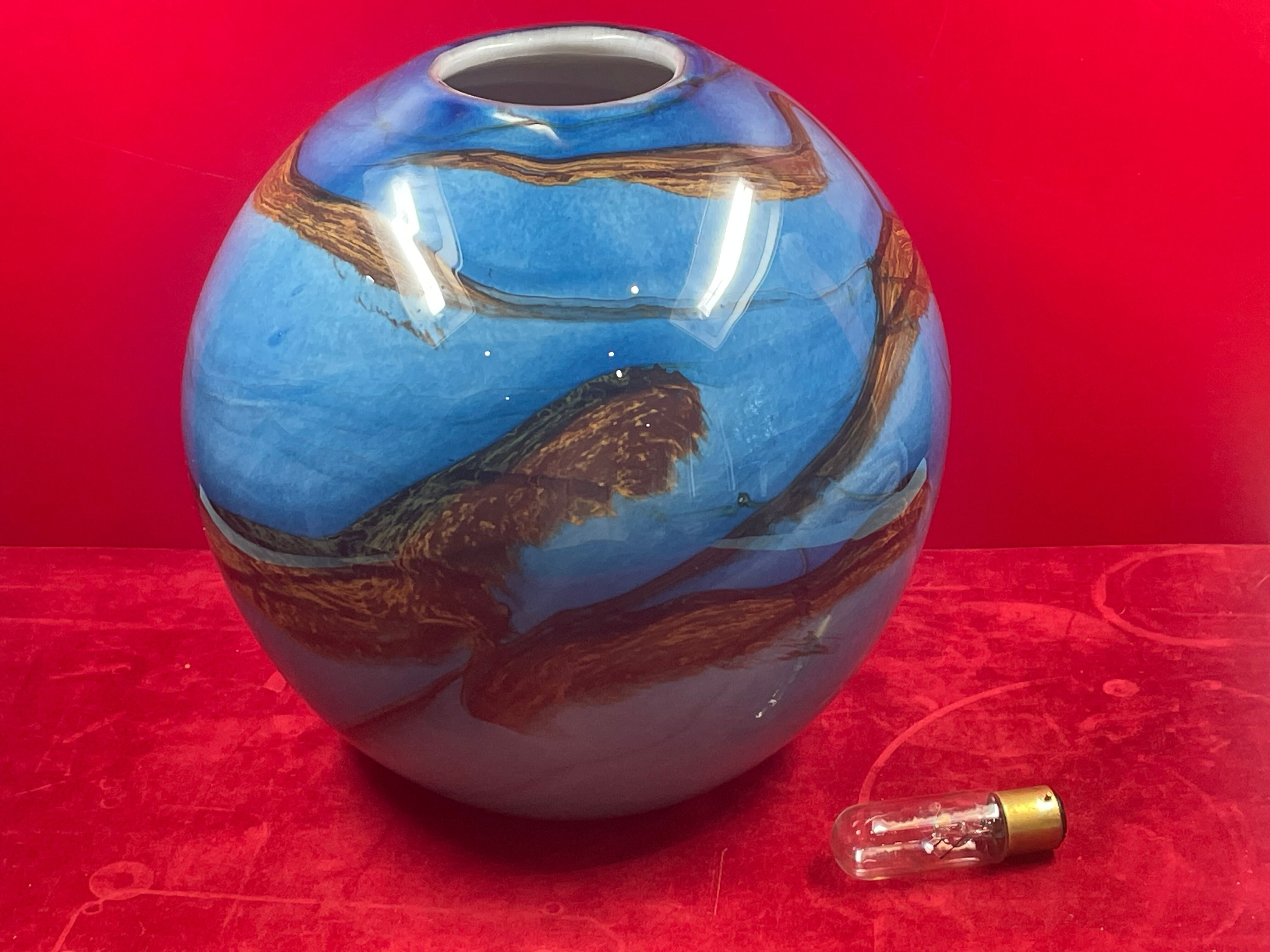 Ball sphere blue art glassware marble style murano de gino vase