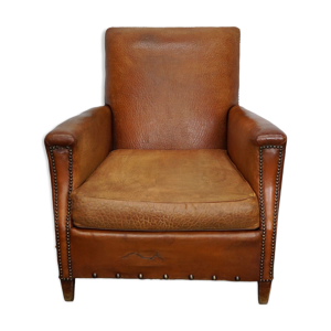 Fauteuil club cognac, années 1940