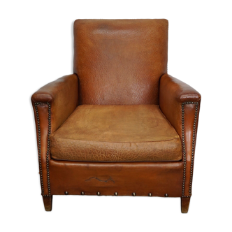 Fauteuil club cognac, années 1940