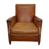 Vintage french cognac-colored leather club chair, 1940s