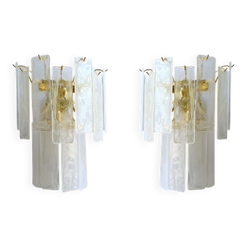 Venied-white alabastro strips “listelli” murano glass wall sconces