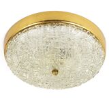 Applique Plafond Ronde J.T. Kalmar en Laiton et Verre Texturé, Moderne du Milieu du Siècle, Autriche, Années 1950