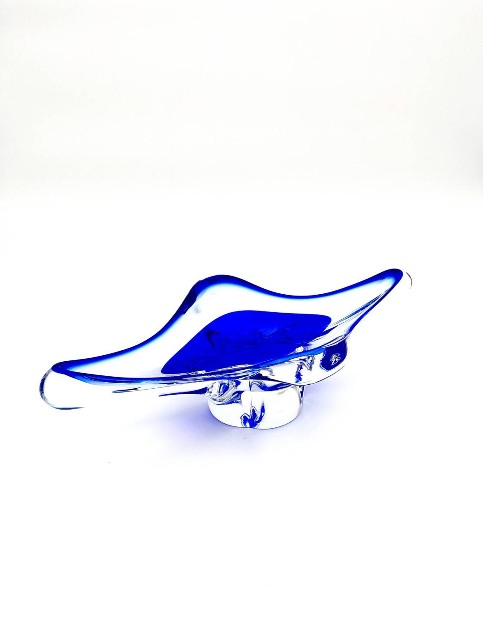 Grande Coupe Hospodka Cristal Bohême Sommerso Liseré Bleu Cobalt