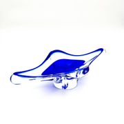 Grande Coupe Hospodka Cristal Bohême Sommerso Liseré Bleu Cobalt