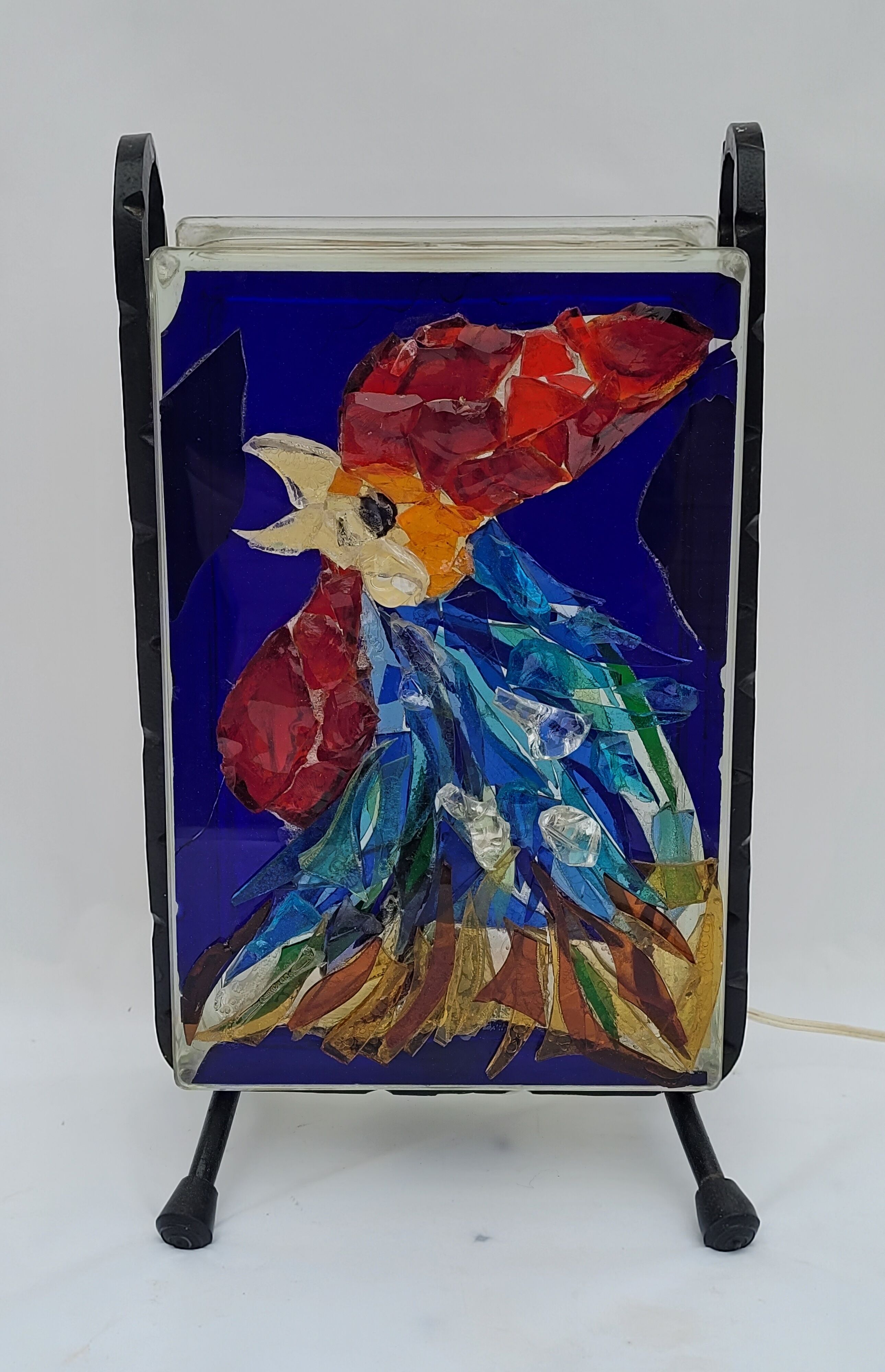 Lamp atmosphere vintage rooster in glass mosaic 1960