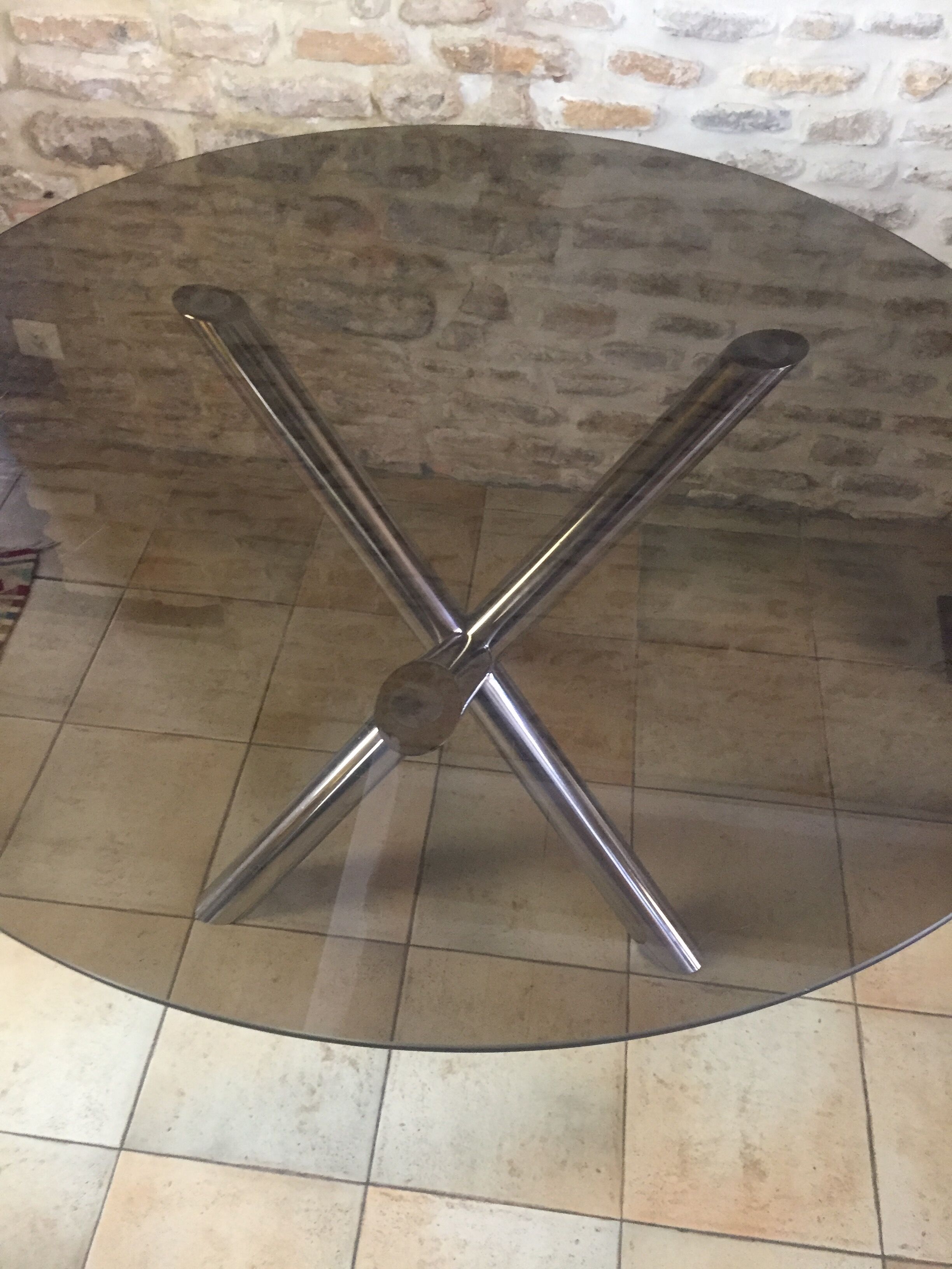 Vintage table roche bobois chrome and glass