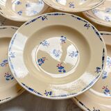 6 vintage K&G Luneville "Flore" porcelain soup plates, 1950s, small blue flowers