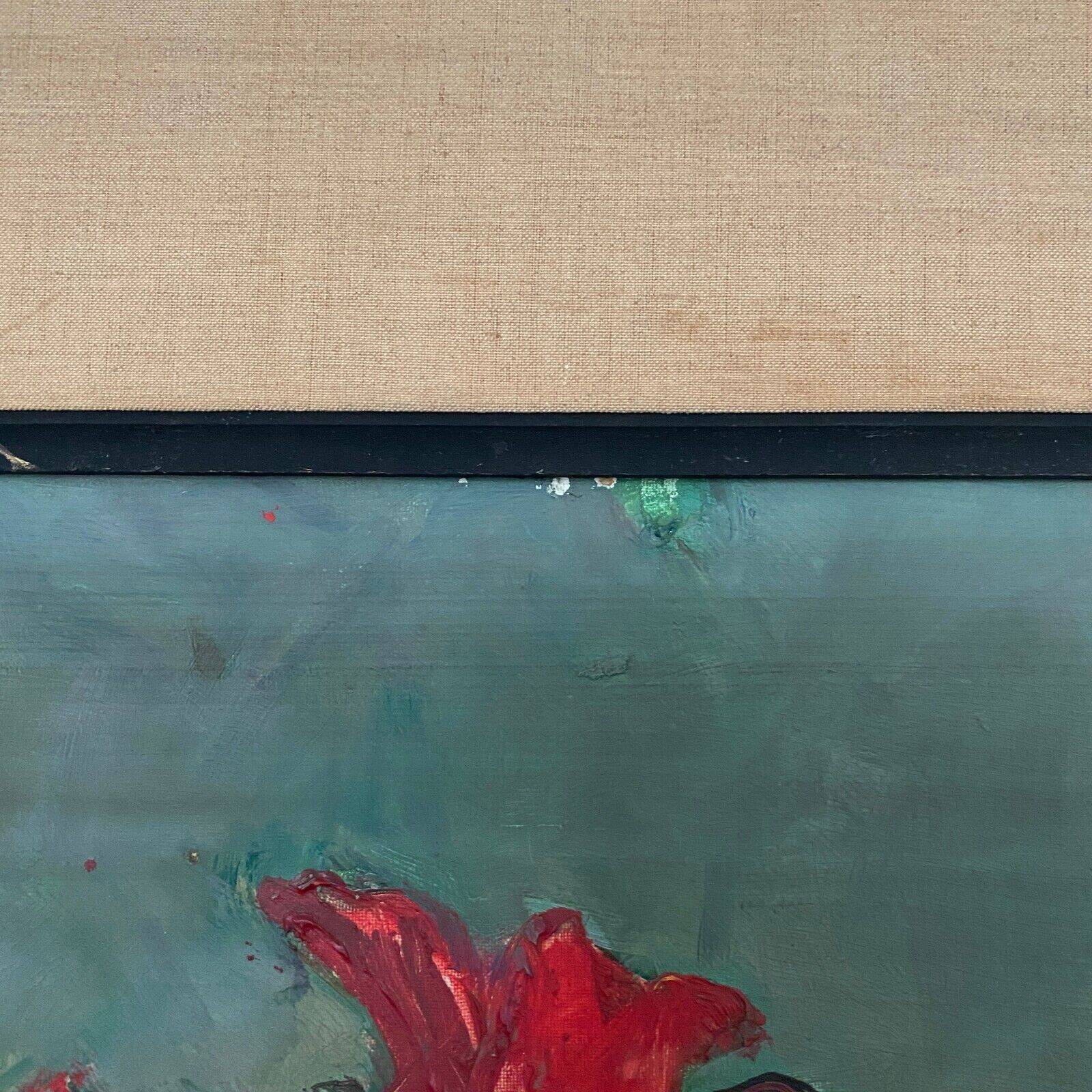 Oil on cardboard still life bouquet of flowers 20th century