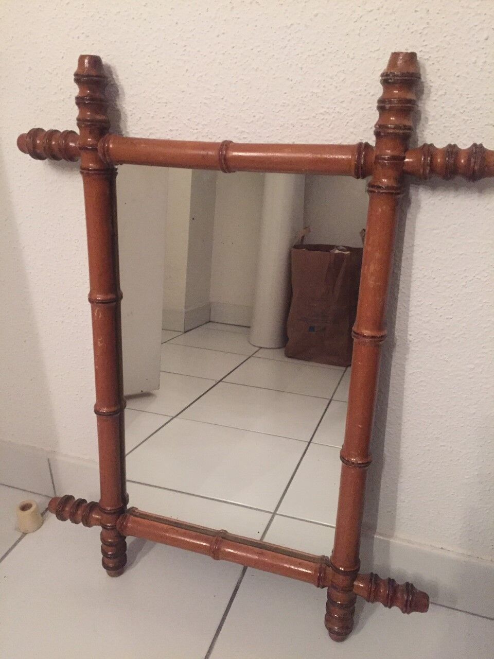 Vintage miroir barbier 1900 bambou ancien
