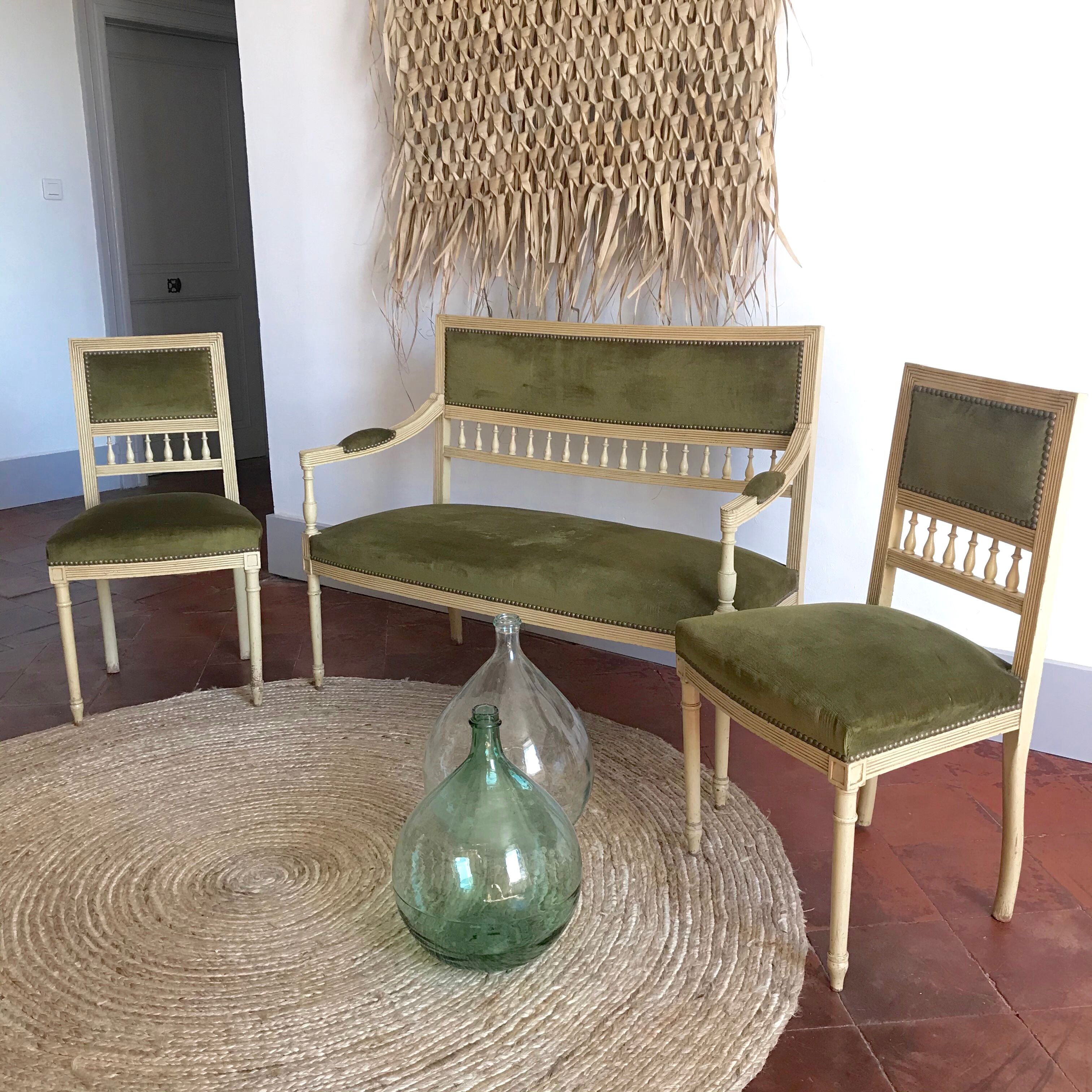 Louis XVI bench and chairs