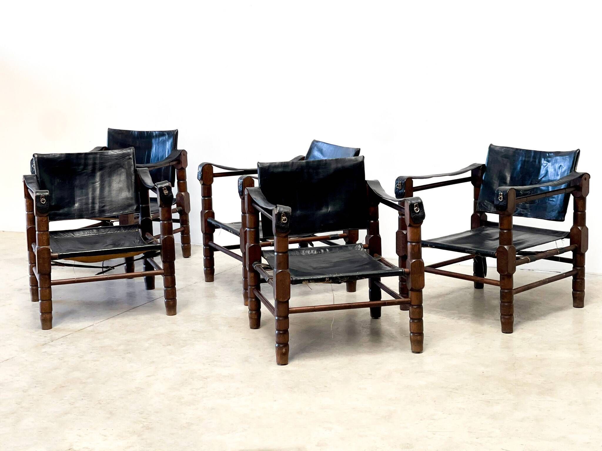 Fauteuils safari vintage en cuir, 1960