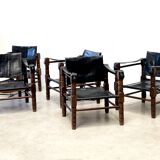 Fauteuils safari vintage en cuir, 1960