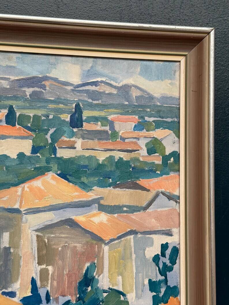 Original Swedish Oil on Canvas – “Bourg St Andeol, France” by Evert H. Duhan – Dated 1947 – Vintage & Framed