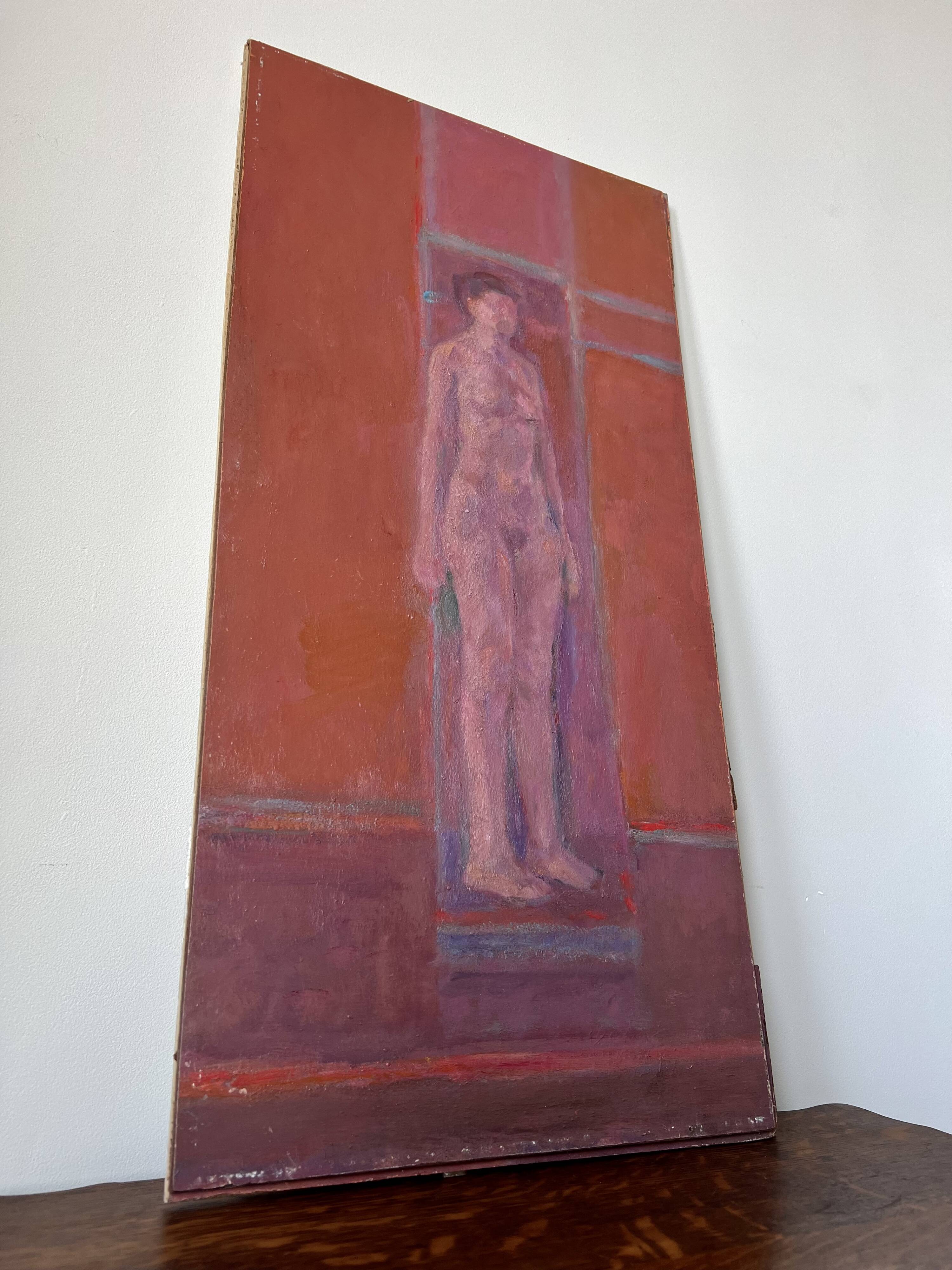 Nude figure. Oil painting on board. Mid 20th century, signed and dated 1974