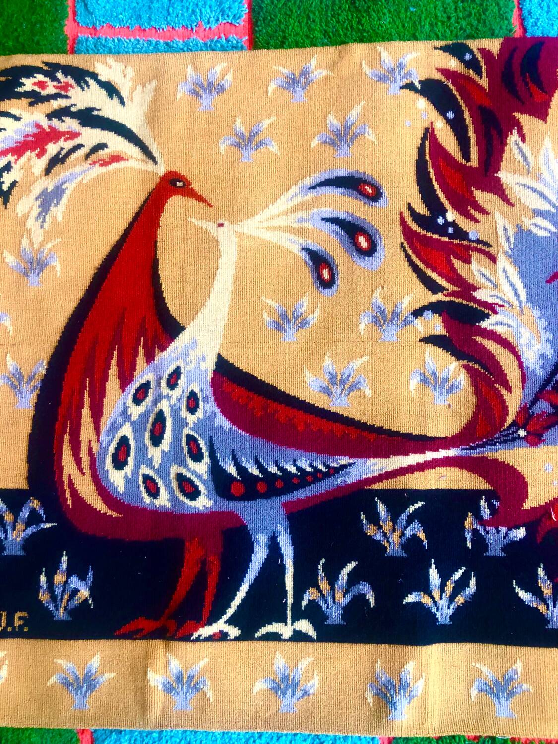 Grande Tapisserie Velours Vintage Tauromachie 4'x6' - Tenture Murale Matador Italie