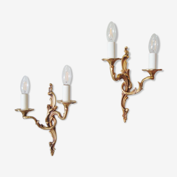 Pair of old bronze rocker appliques with a choice of handmade lampshades