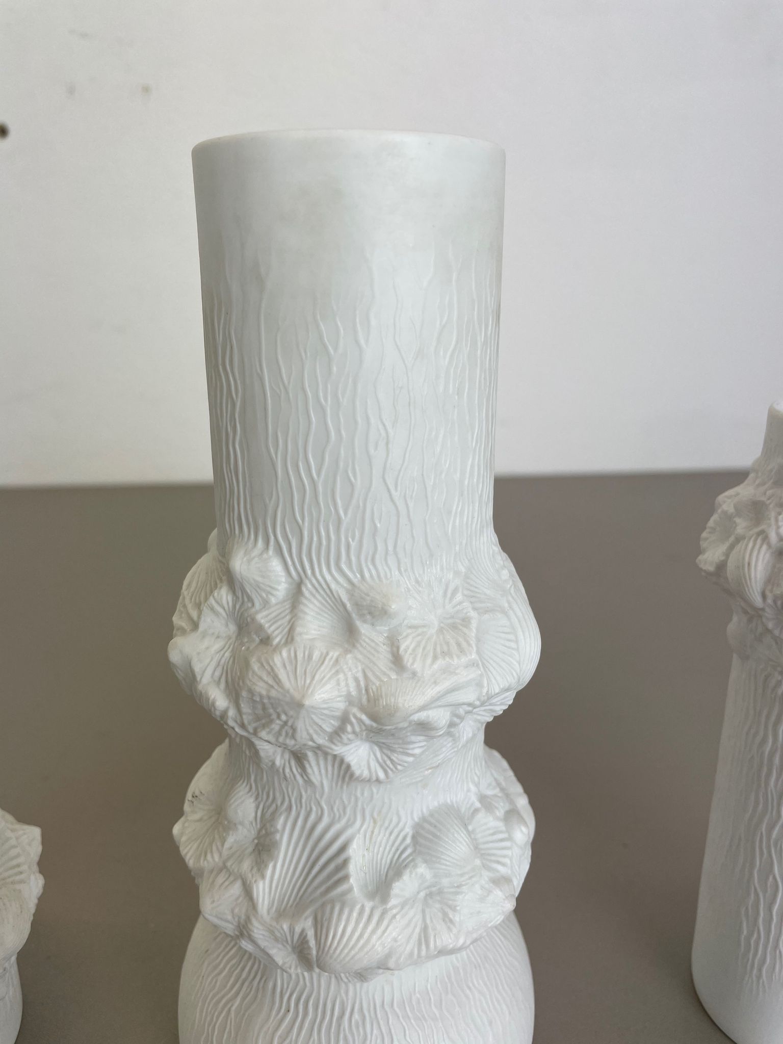 Set of 3 Original OP Art Biscuit Porcelain Vases by AK Kaiser, Germany, 1970s
