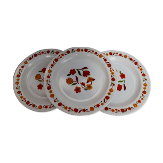 3 assiettes à dessert motif tulipe France