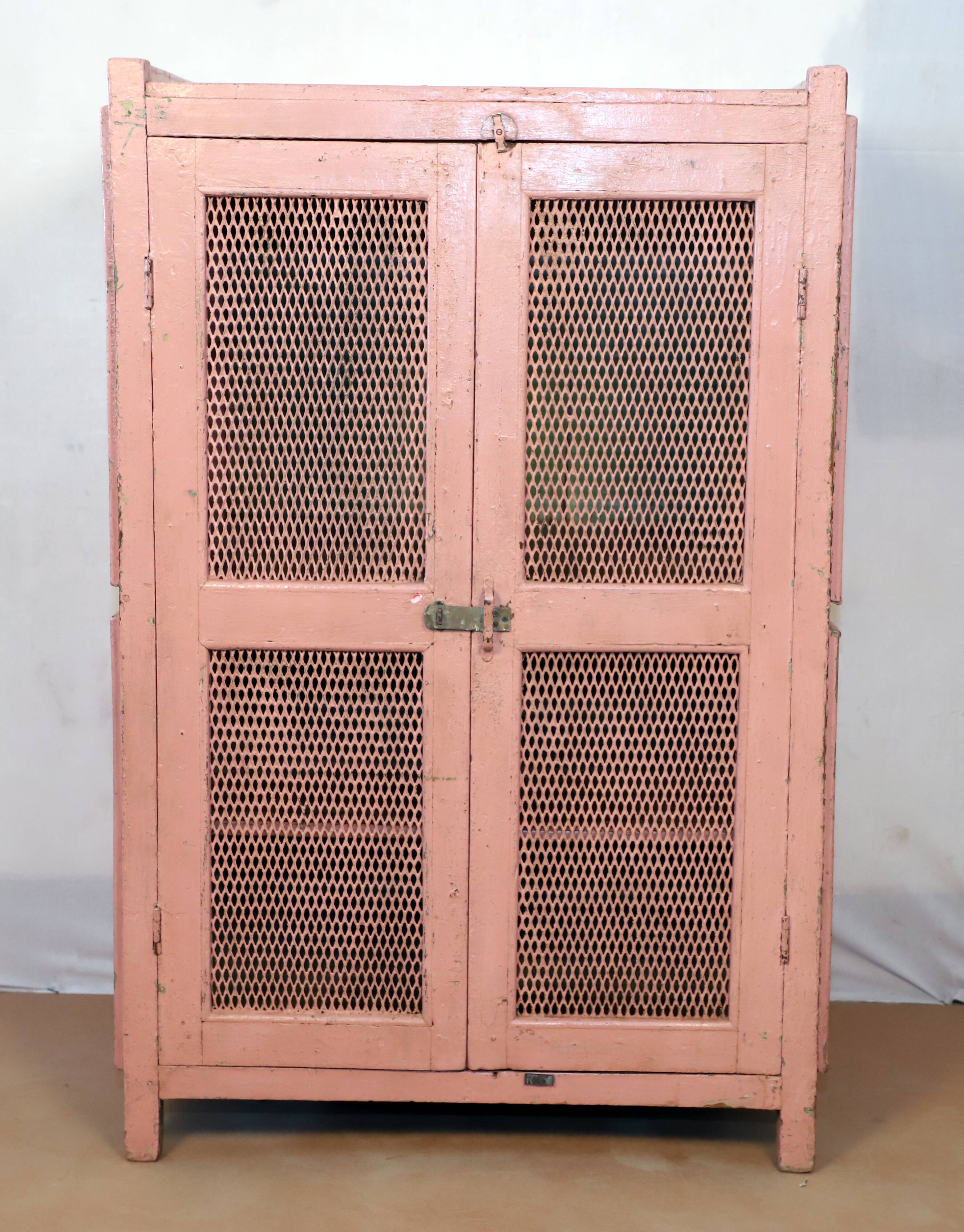 Ancient Burmese teak tribal pantry with original pink patina